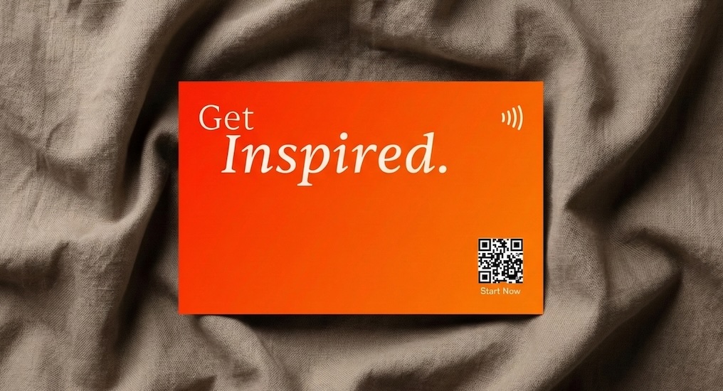 Orange ARG NFC visiting card with an NFC symbol and printed QR code